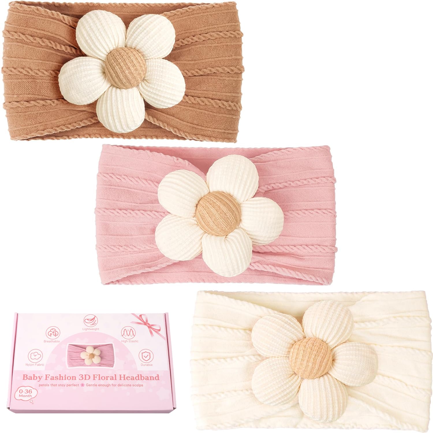 Cellot baby flower headband brown, gentle grip prevents marks and slips.