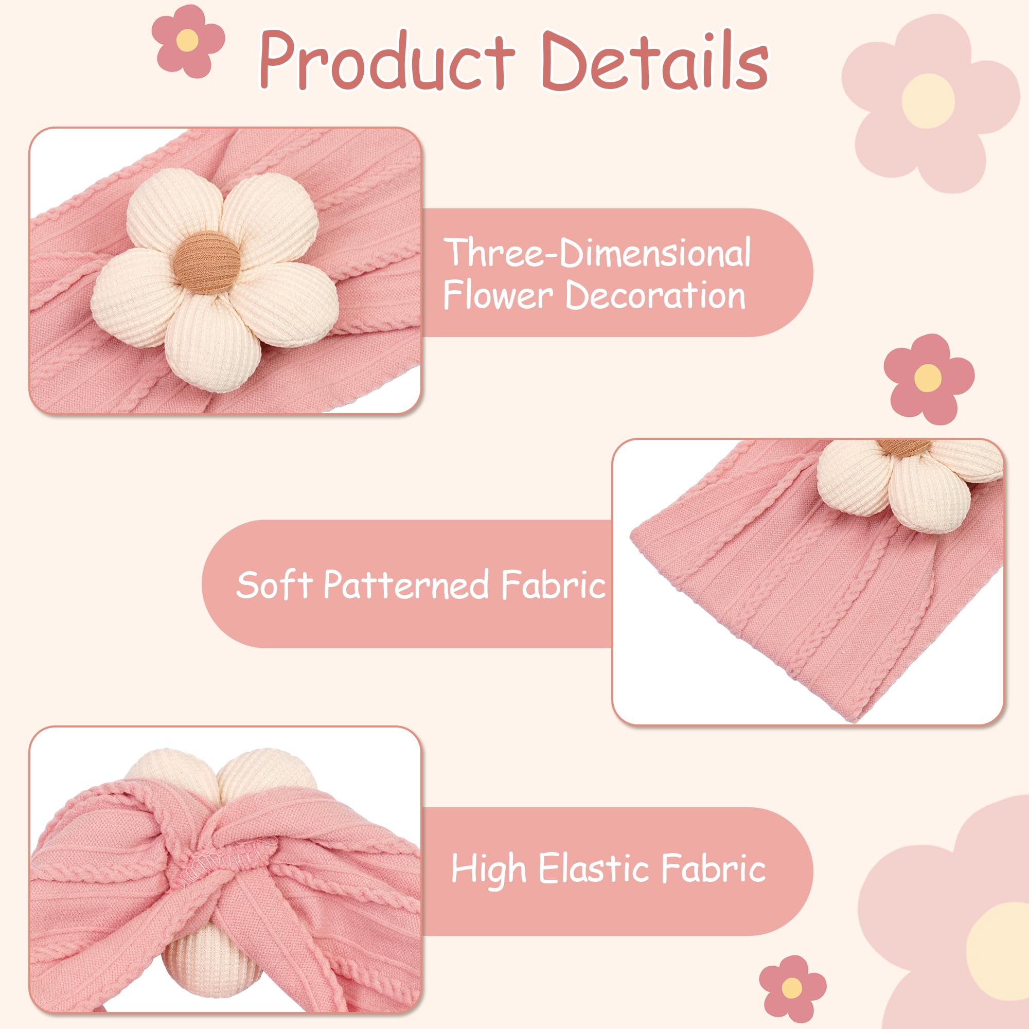 CÉLLOT baby flower headband ginger close-up highlighting stretchy comfort for easy fitting.
