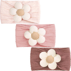 CÉLLOT baby flower headband pink close-up, showing soft nylon-spandex stretch for gentle all-day wear