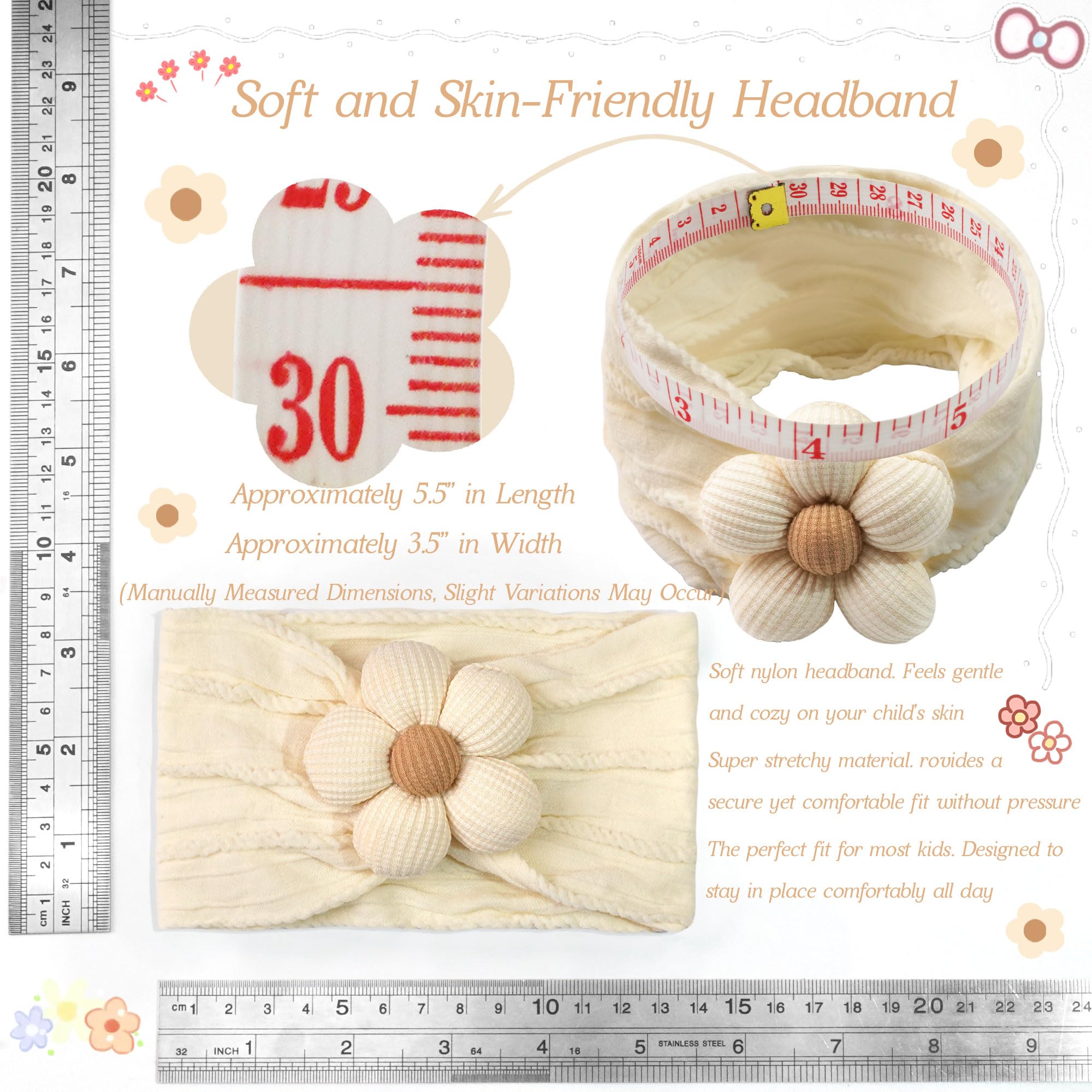 CÉLLOT salmon headband close-up, daisy flower design remains charming through wear