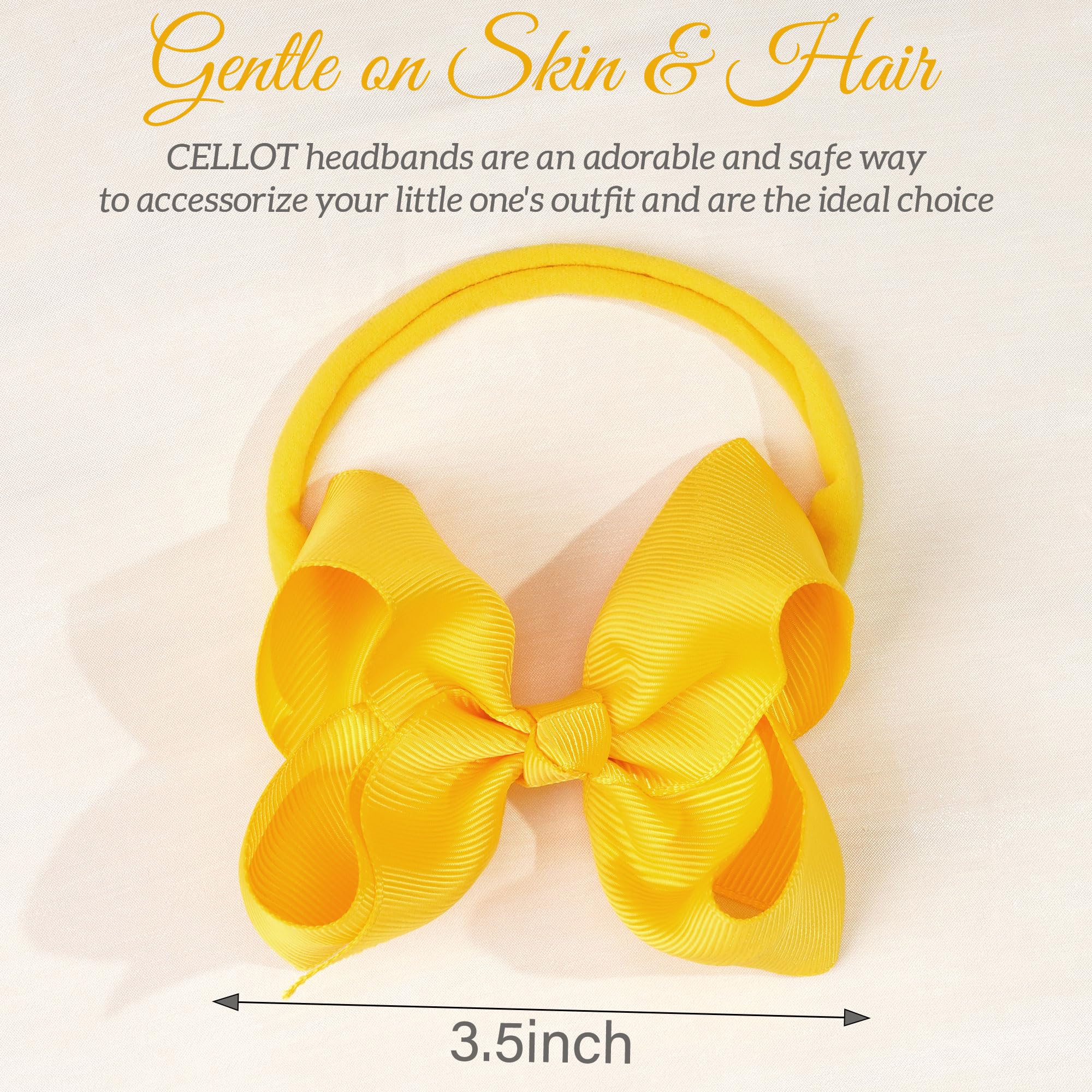 Cellot headband stretch close-up shows ultra-soft nylon for newborns to toddlers.