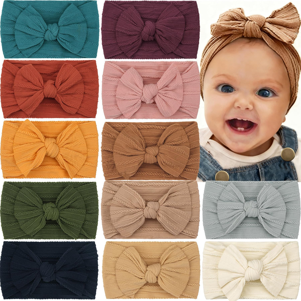 CÉLLOT soft knot headband with bow in cream, gentle elastic for newborn to toddler comfort.