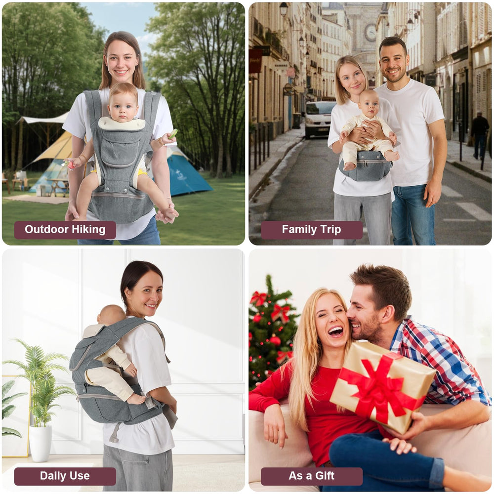 Cemobene grey carrier shown in everyday shopping and travel.