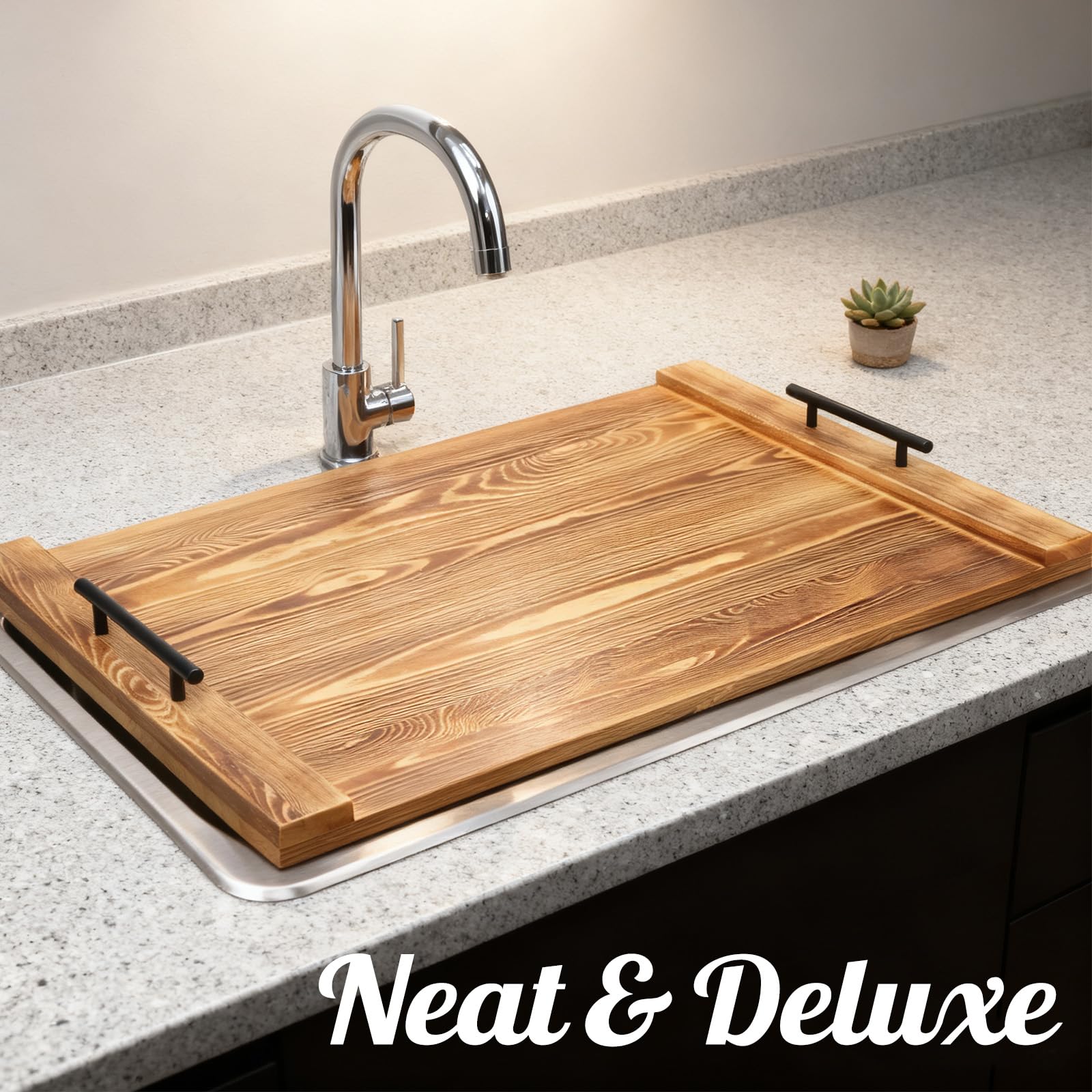 Cenleoha rustic-stovetop-cover enhances farmhouse kitchen decor with natural wood grain.