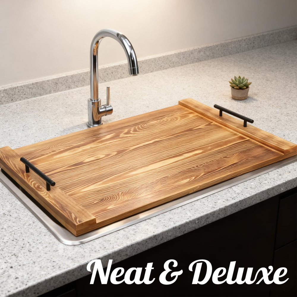 Cenleoha rustic-stovetop-cover enhances farmhouse kitchen decor with natural wood grain.