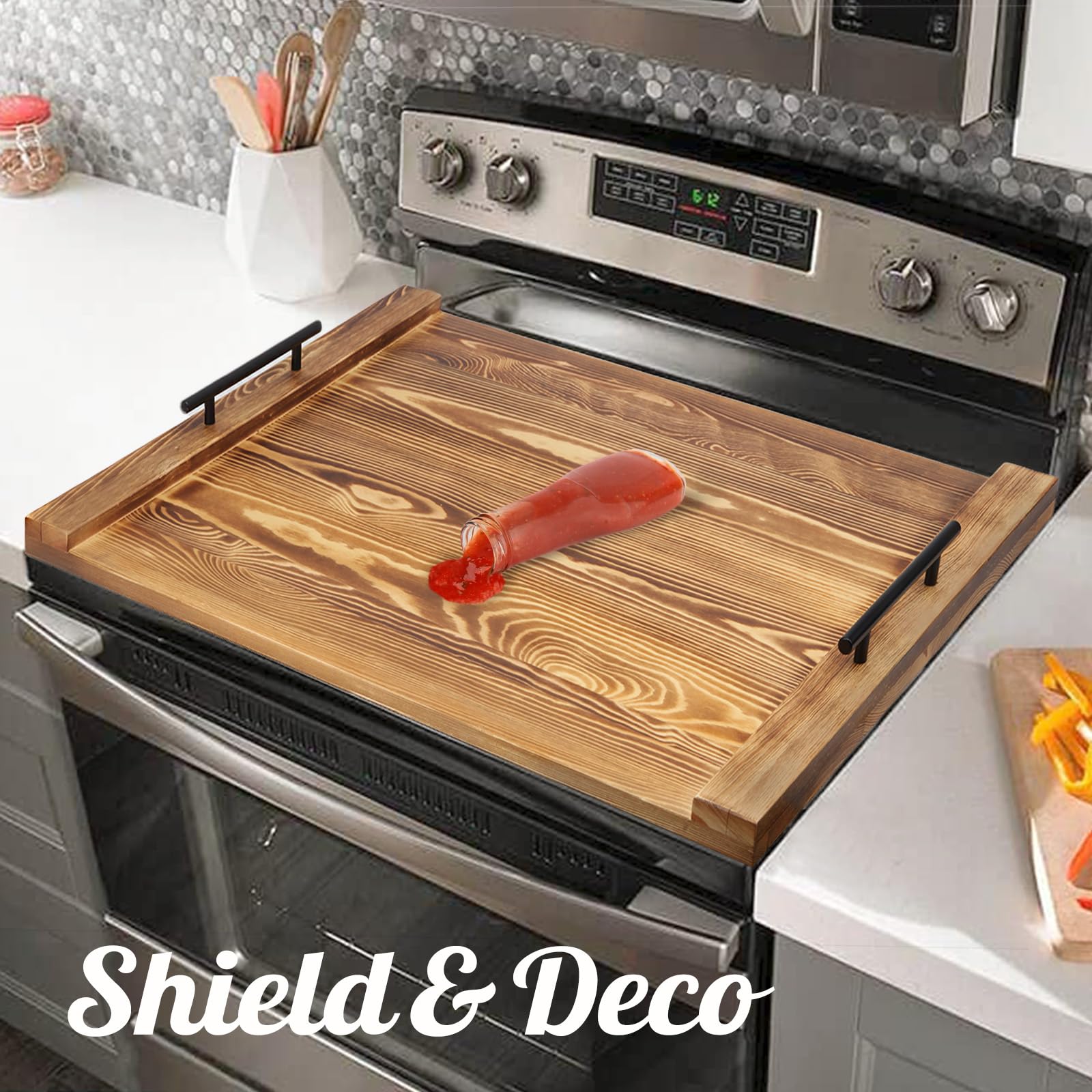 Cenleoha stovetop-cover used as sink cover to free countertop space and simplify cleanup.