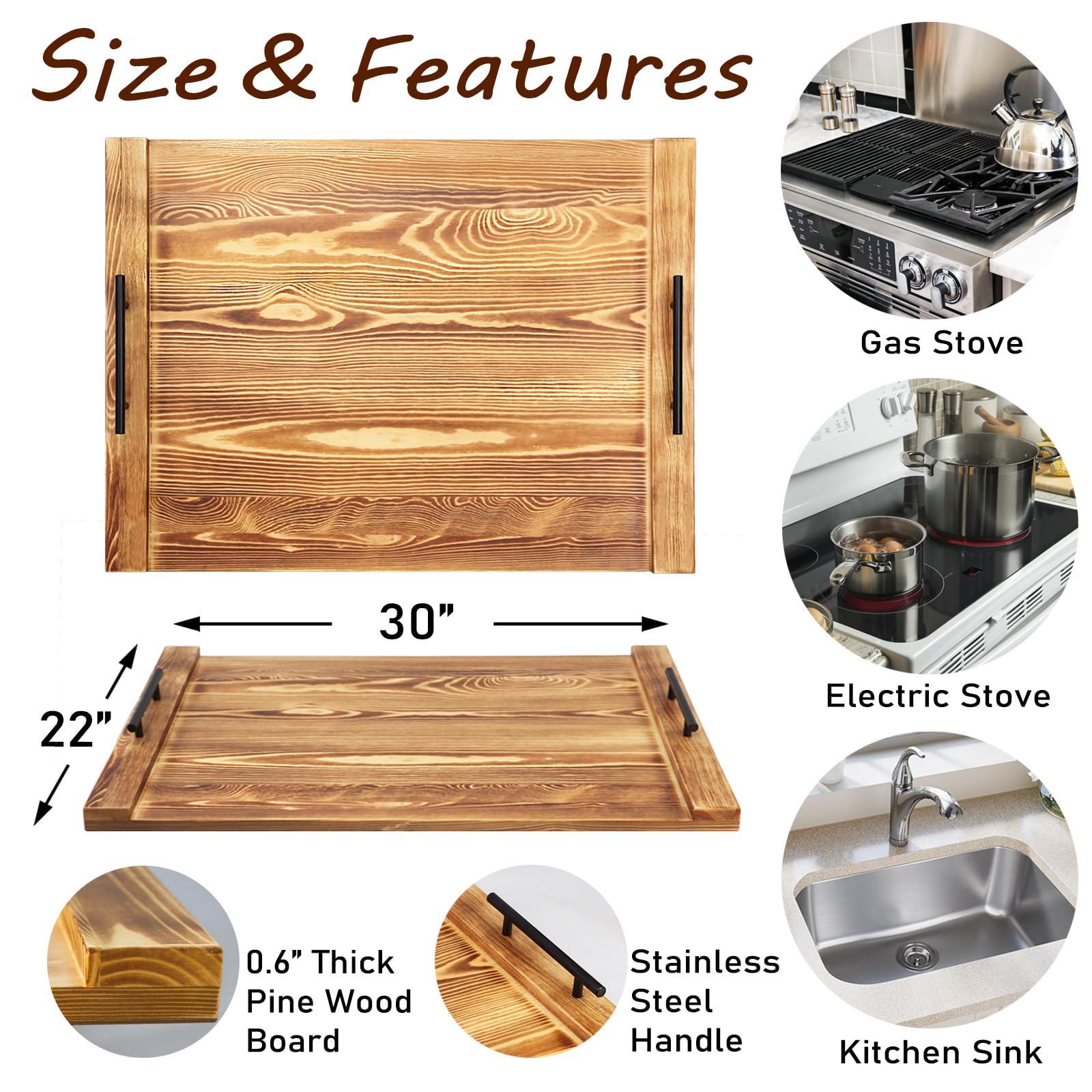 Cenleoha wood-stovetop-cover closeup highlights durable waterproof finish for spills.