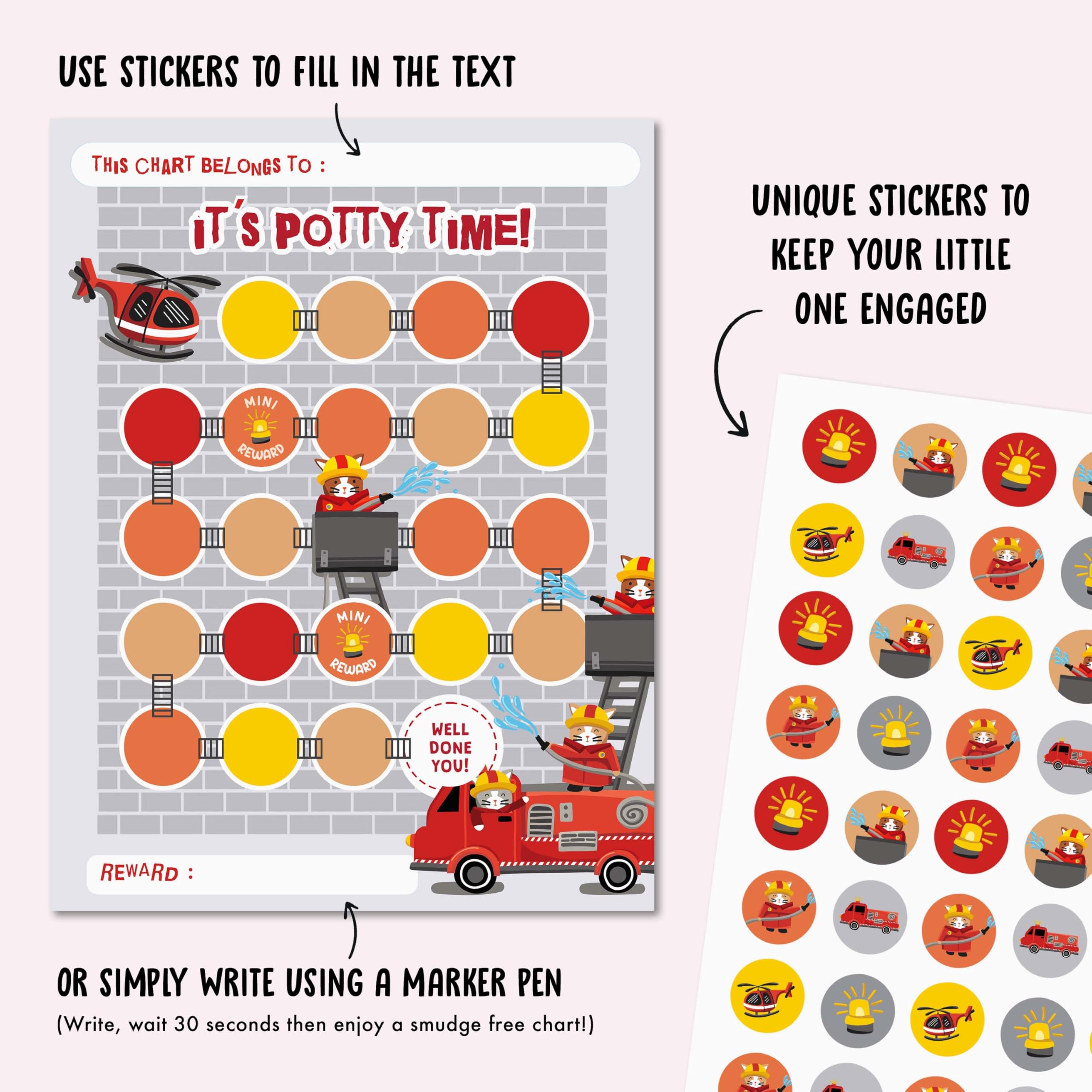Central 23 Fire Engine chart in use for toddler potty training sessions.