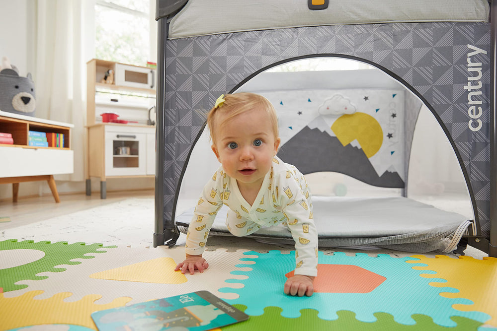 Century Play On fold-travel-bag image shows portable setup for on-the-go families.