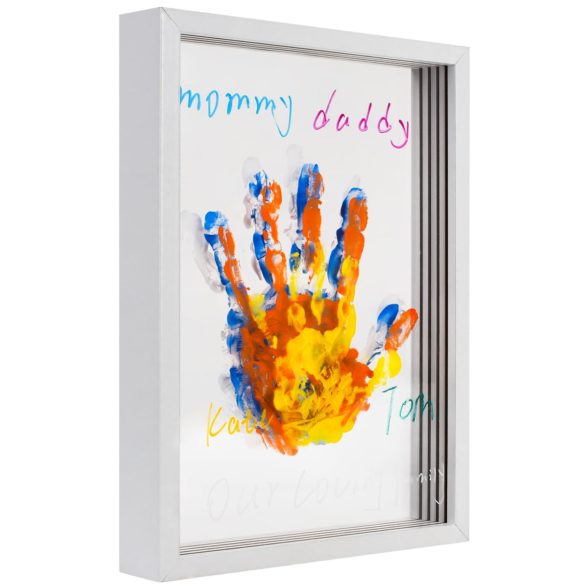 Cepairng family handprint frame kit front view with colorful paints for bonding.