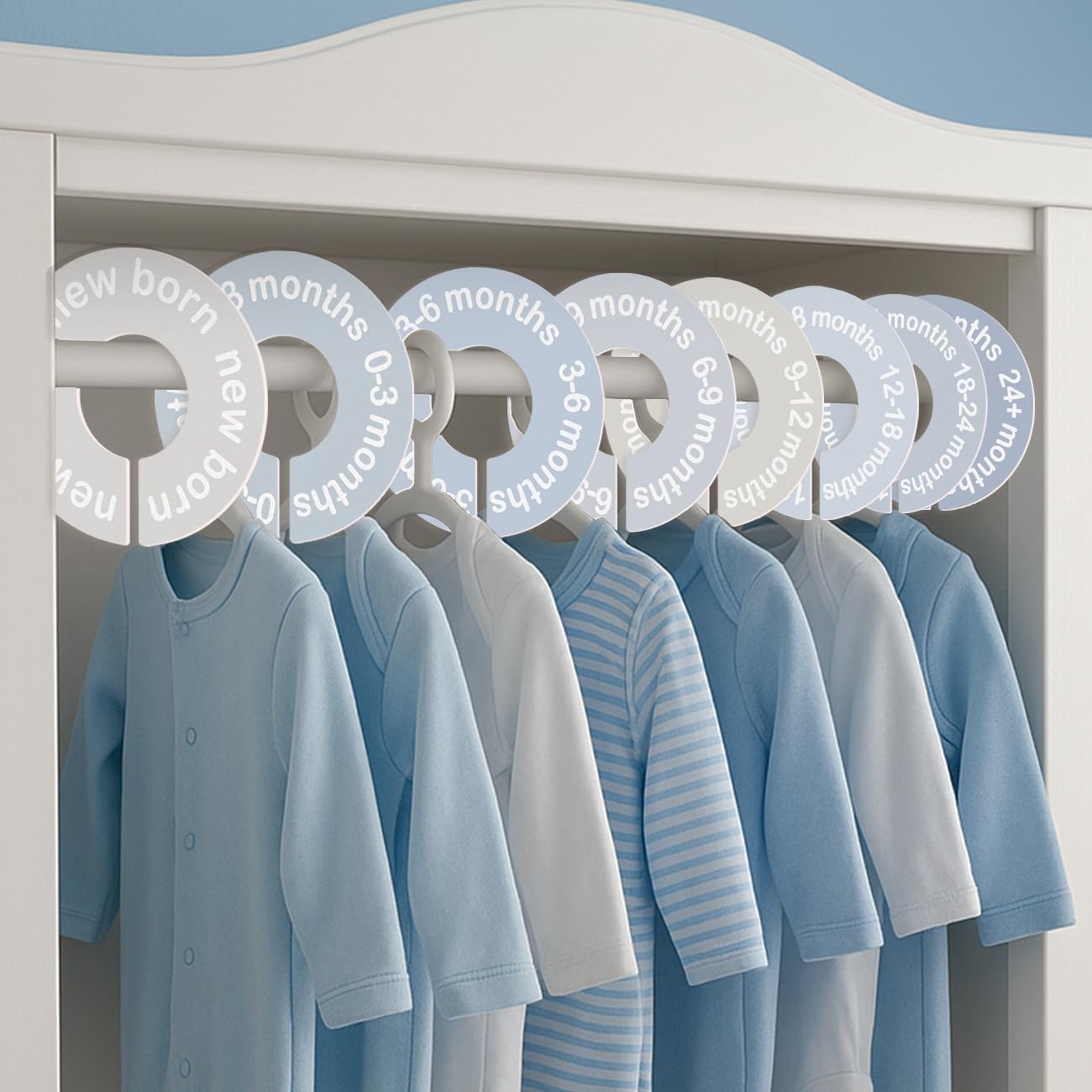 Cephira baby closet dividers 12-month marker keeps wardrobe organized.