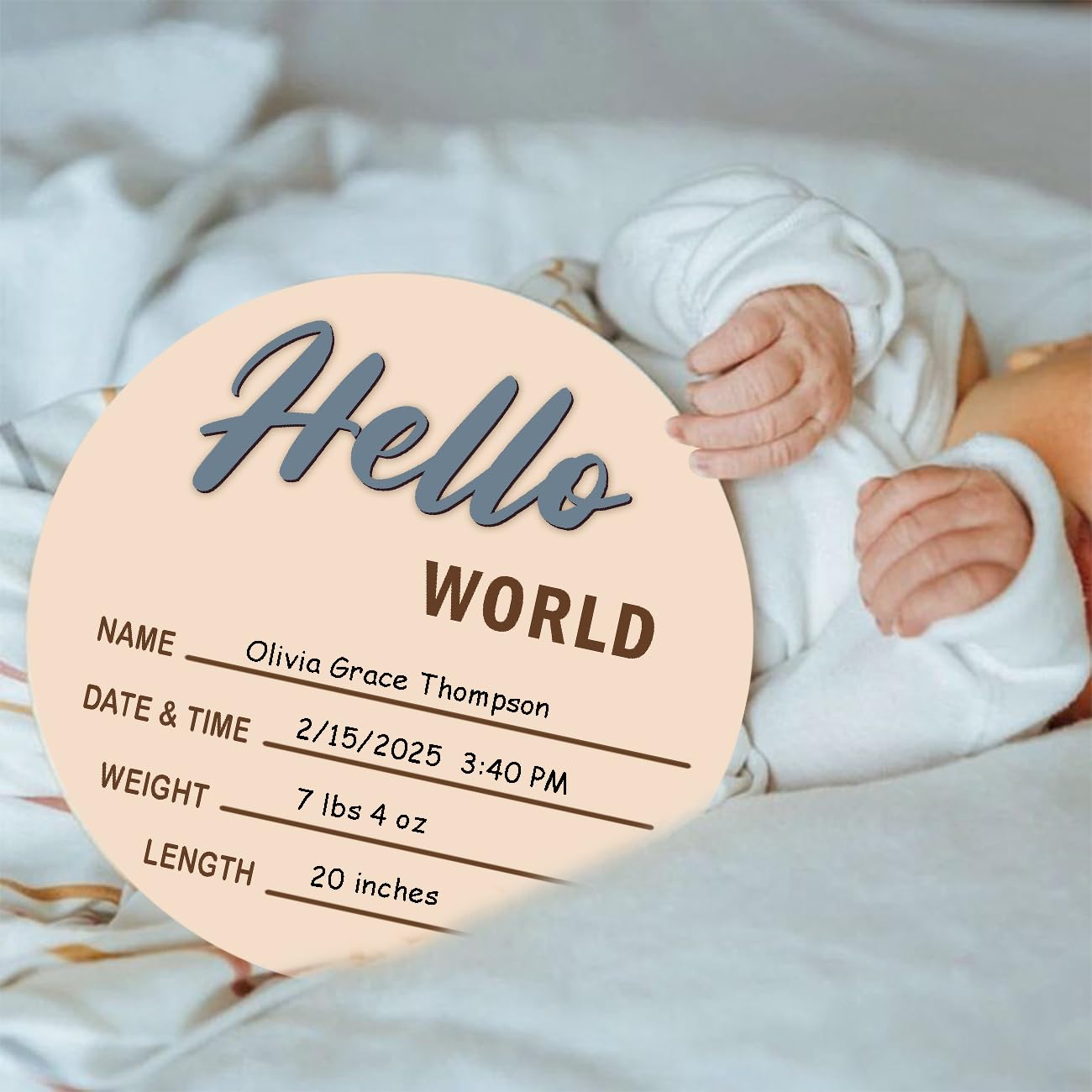 Cephira Hello World sign blue for newborn celebration