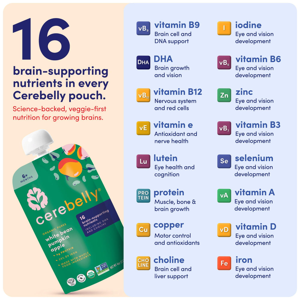Cerebelly 12-pack display organized for pantry and daycare use