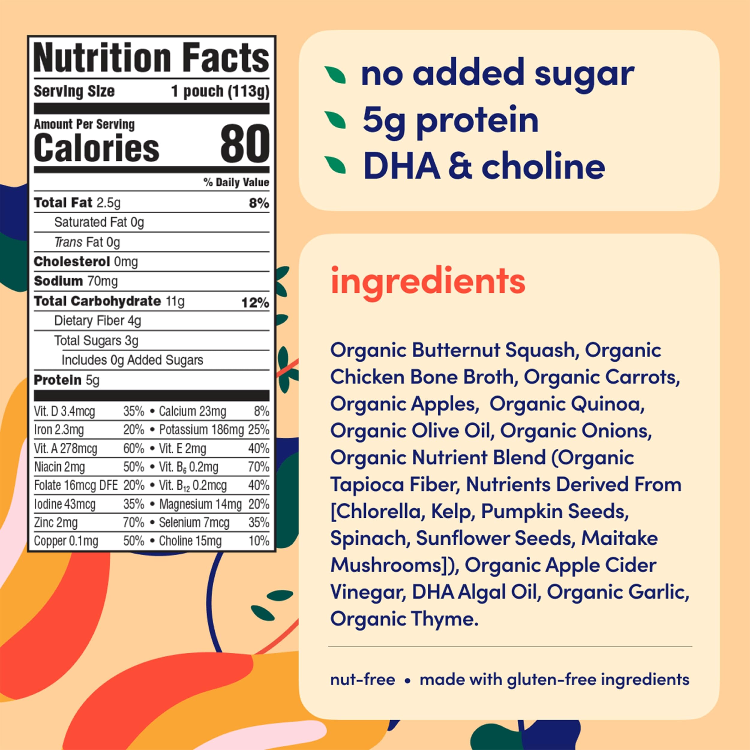 Cerebelly organic pouch with 4oz serving and 5g protein for growing kids