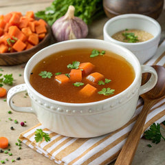 Cerebelly carrot beef bone broth puree pouch with 5g protein per serving.