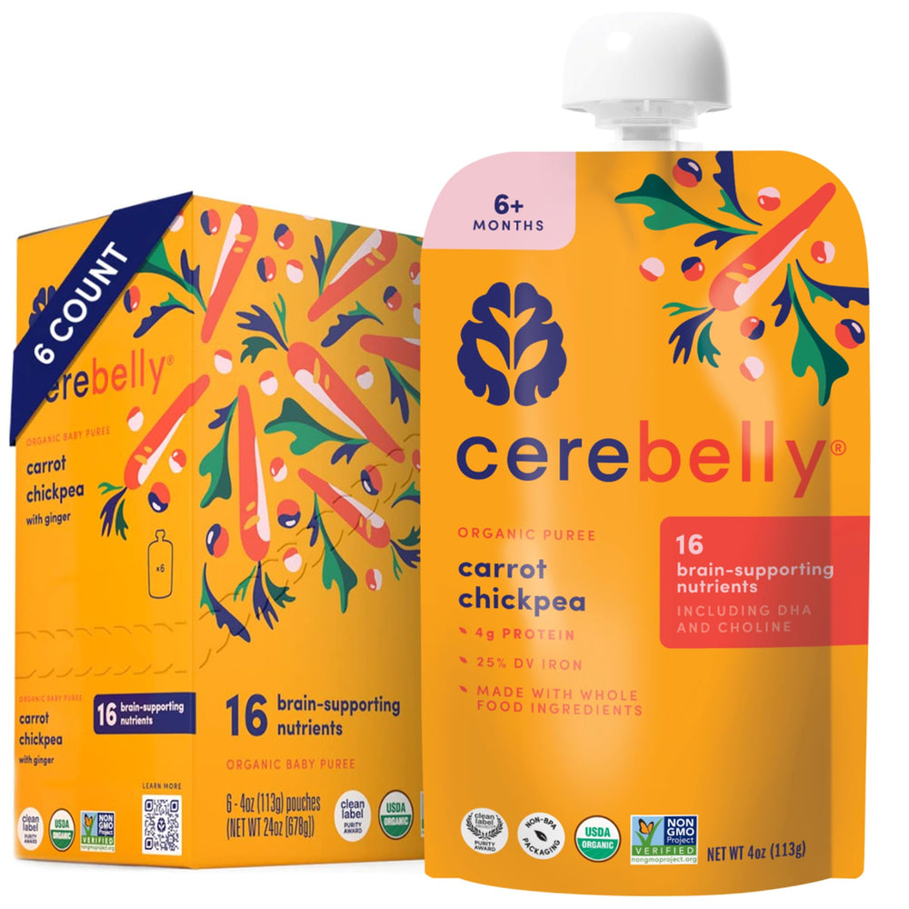 Cerebelly carrot chickpea pouch front view for on-the-go meals