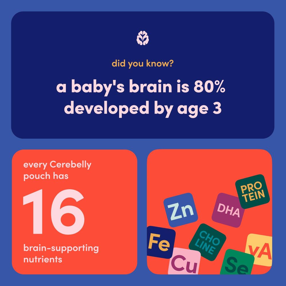 Cerebelly clean-label badge emphasizes heavy metals testing and purity assurance.