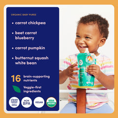 Cerebelly Organic Baby Food pouches arranged for travel-friendly nutrition on the go