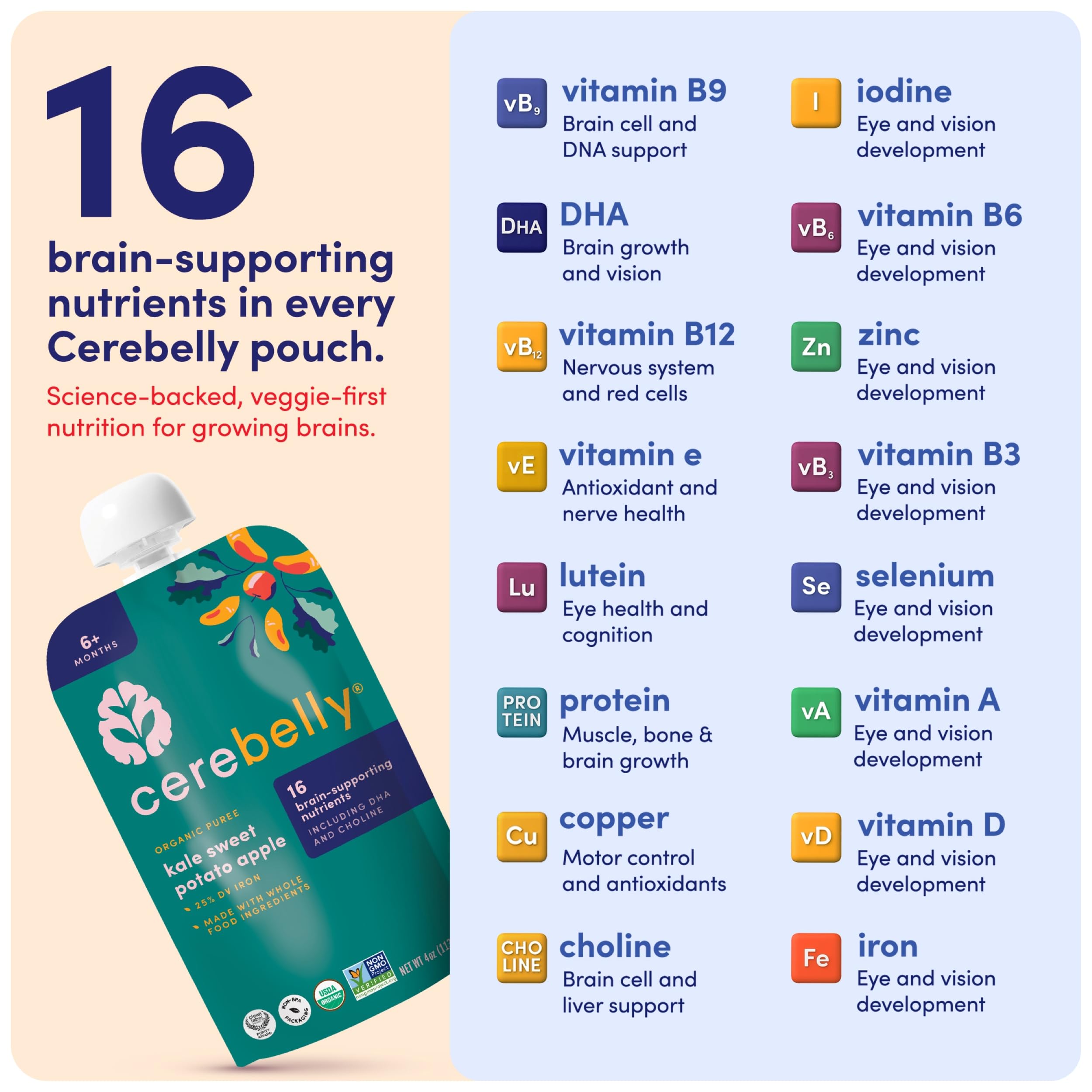 Cerebelly Clean Label Purity Award badge on packaging for quality.