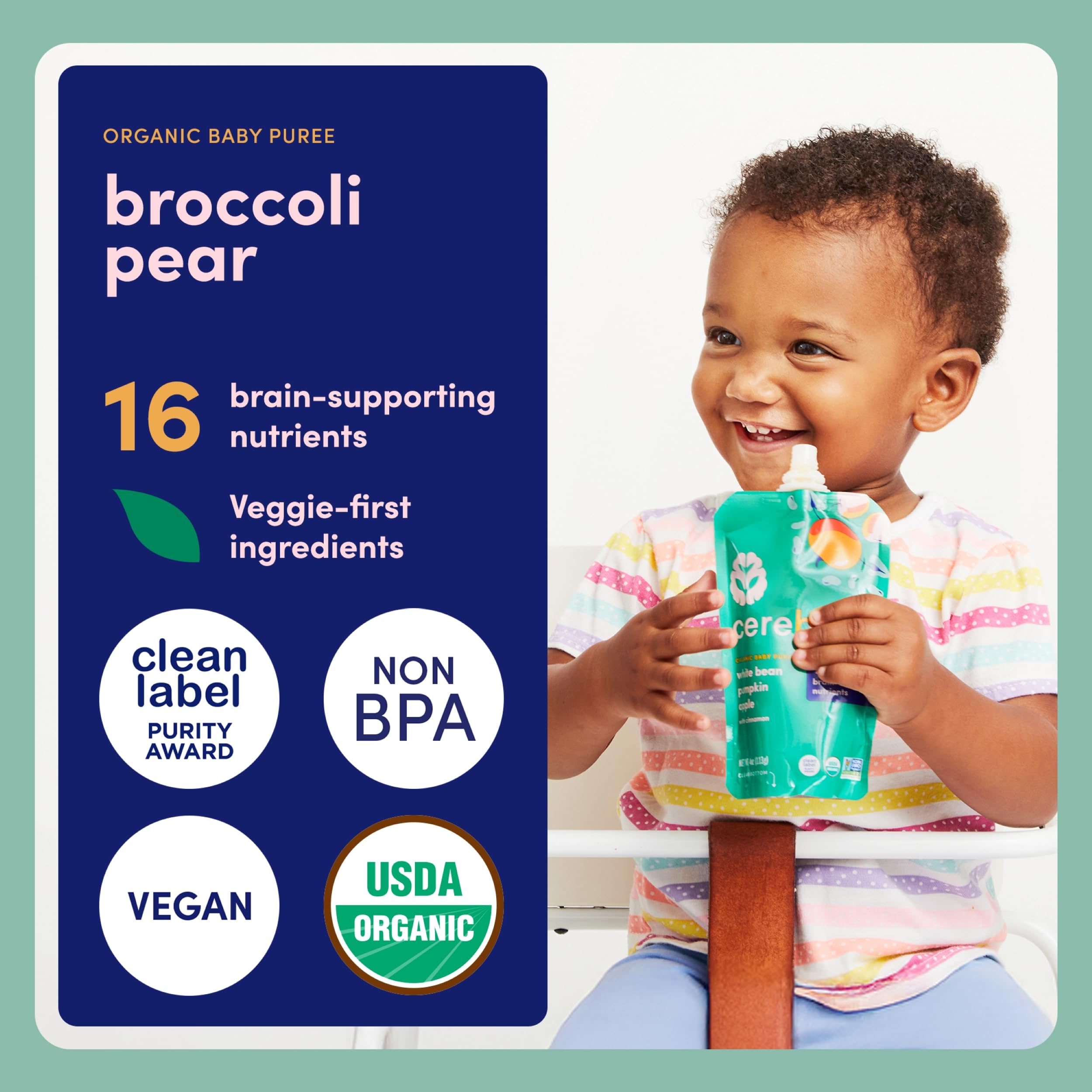 Cerebelly pouch with spoon on the go suggesting easy baby meals.