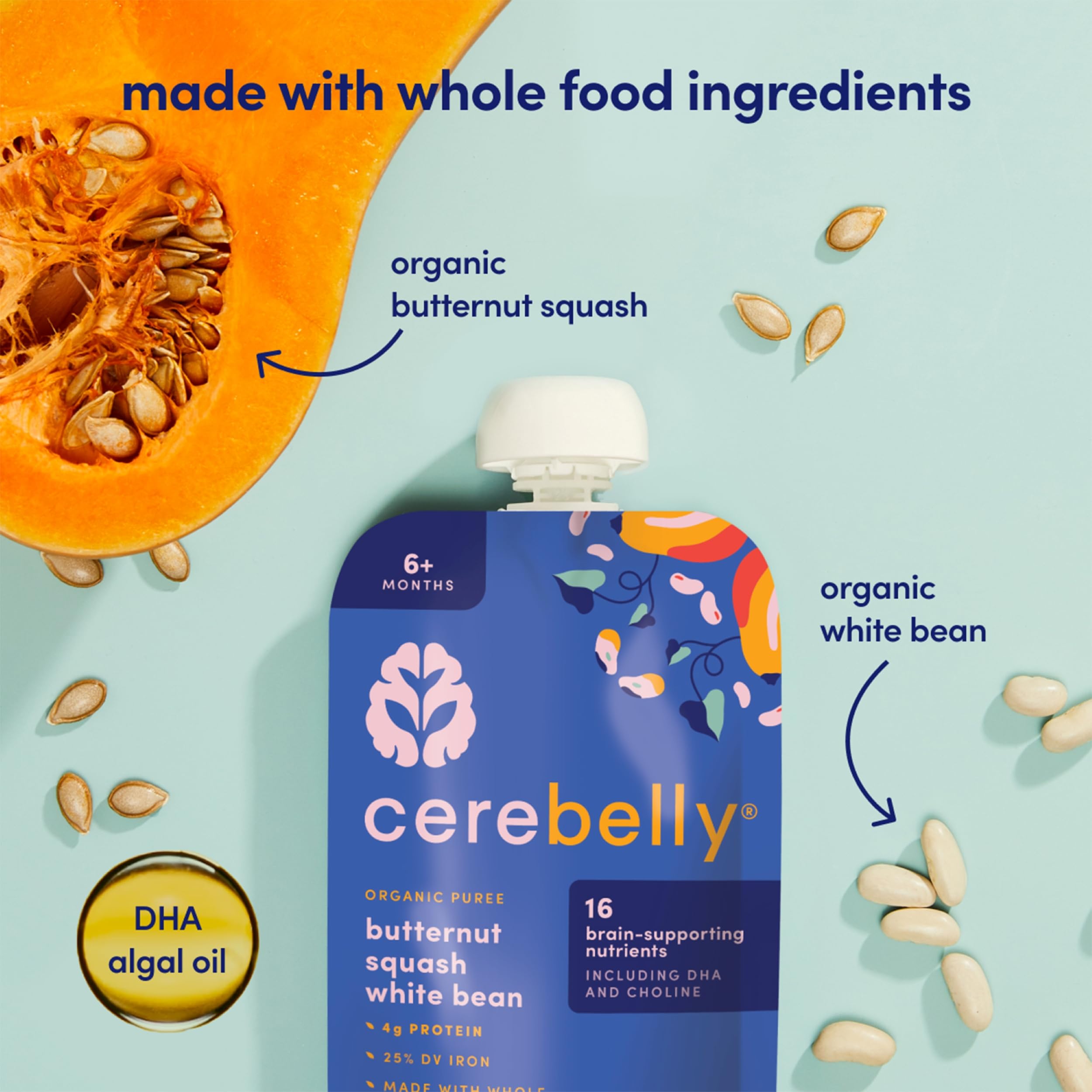 Cerebelly Stage 1–3 pouch used as meals or snacks for early eaters.