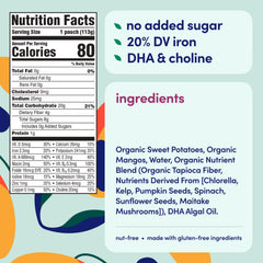 Cerebelly sweet potato mango pouch closeup shows no-added-sugar recipe for little eaters.