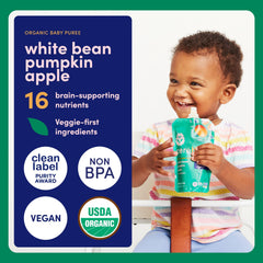 Cerebelly white-bean-pumpkin-apple puree served in a bowl for baby feeding time