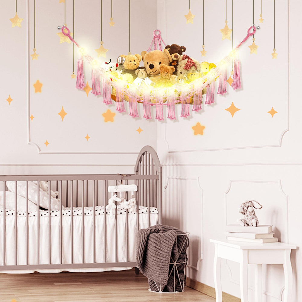 CERETIA corner storage net keeps plush toys neatly within reach