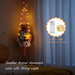 CERETIA stuffed animal hammock with LED lights adds warm, cozy bedroom glow.