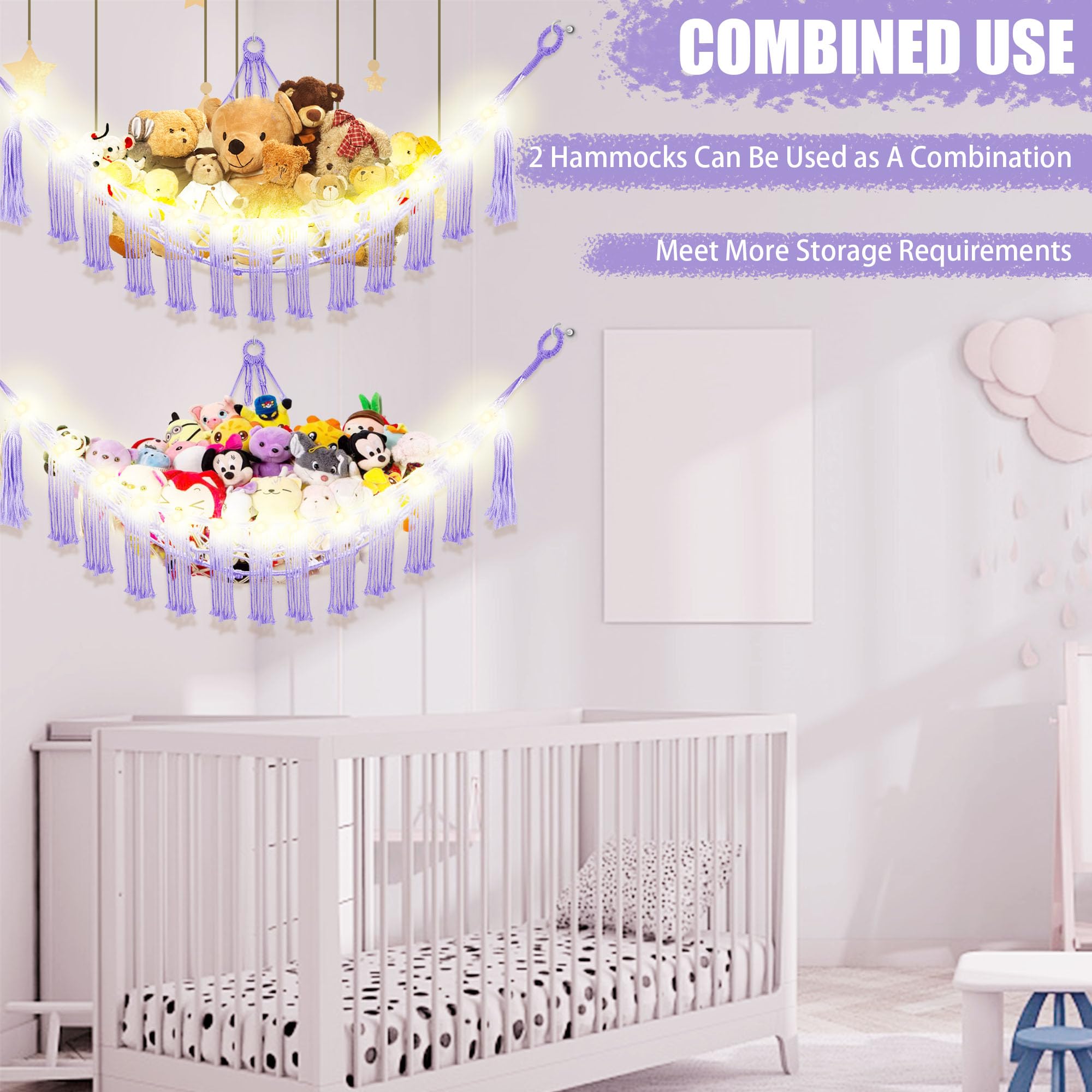 CERETIA purple plushie storage net ideal for large stuffed animals and keepsakes.