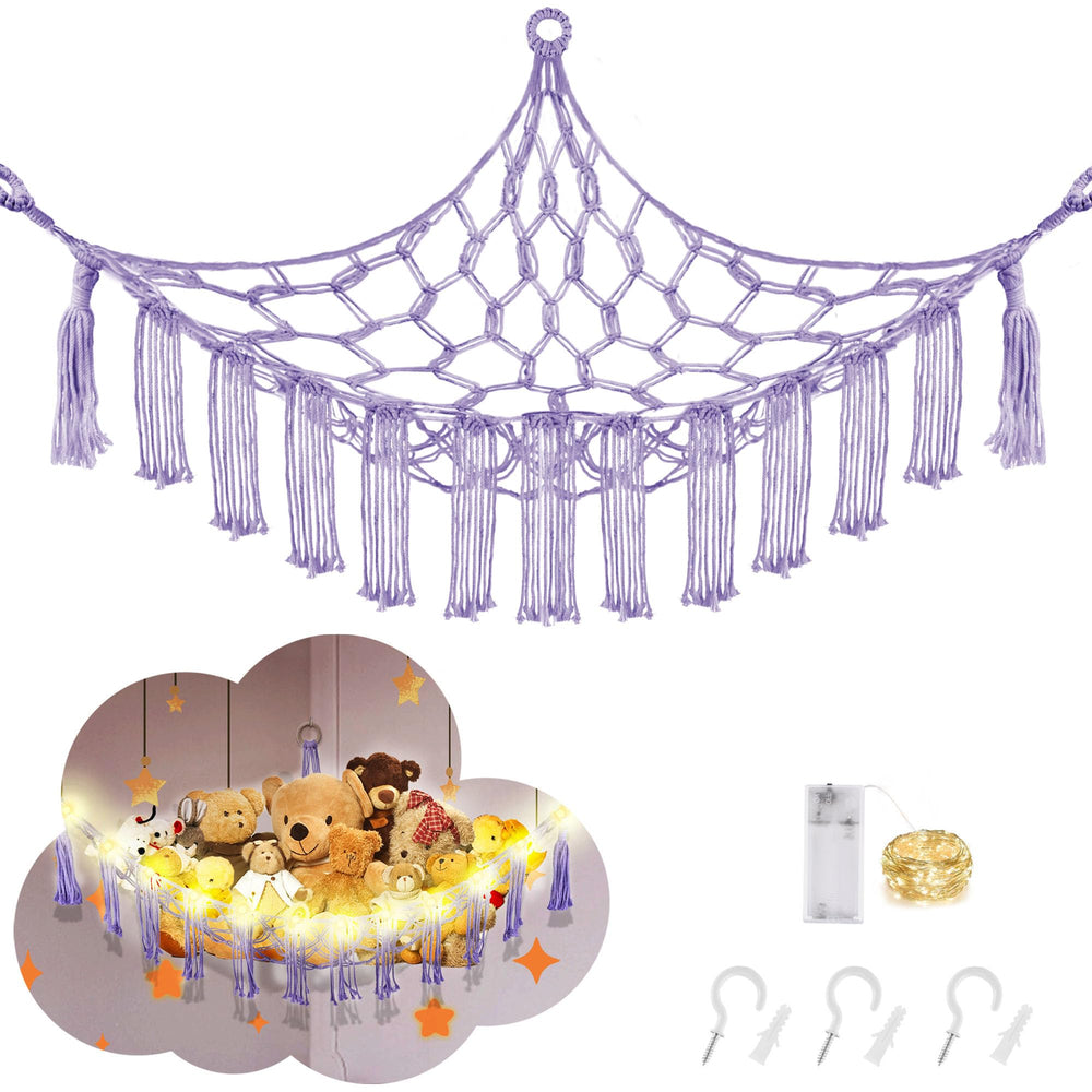 CERETIA stuffed animal hammock corner setup shows space-saving storage for plush toys.