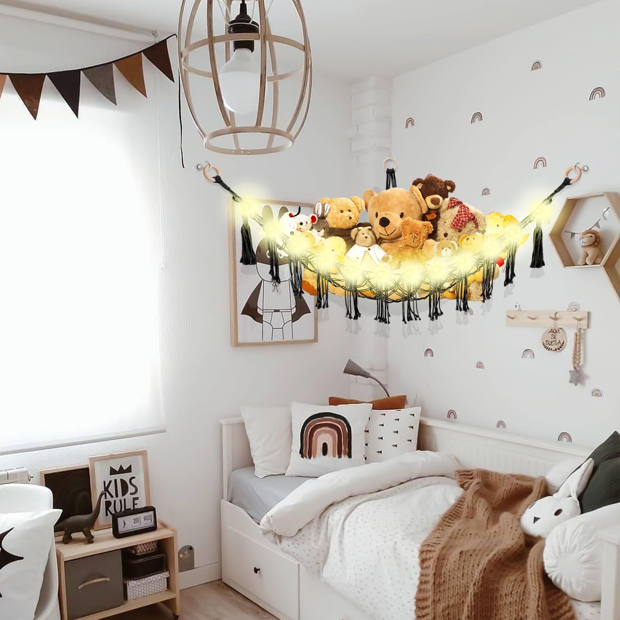 CERETIA stuffed animal hammock enlarged net with 40x40x59 inches capacity for plush collection.