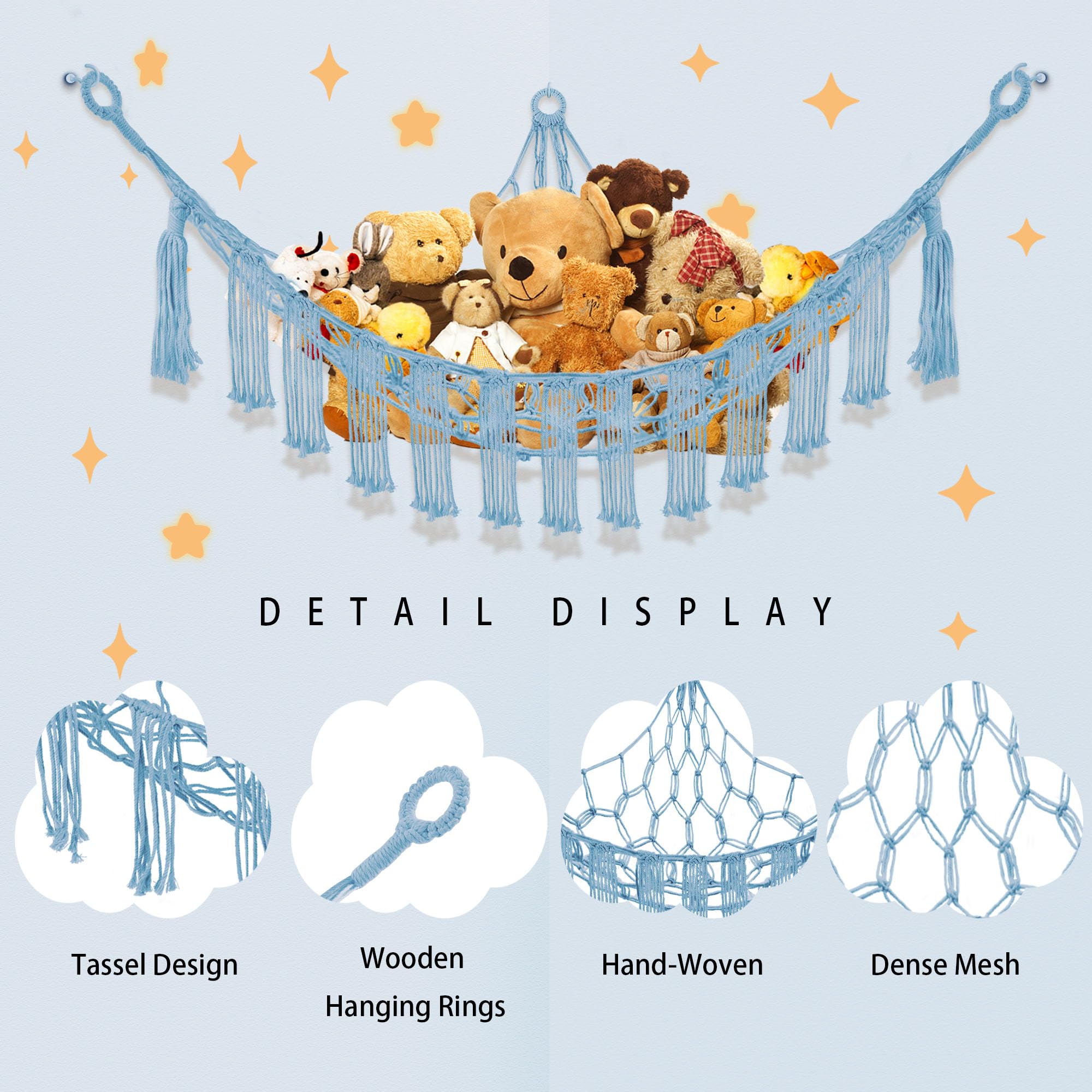 CERETIA stuffed animal hammock with LED string adds cozy night time lighting for bedtime routine