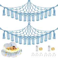 CERETIA stuffed animal hammock closeup shows durable macrame and LED glow for night time ambience