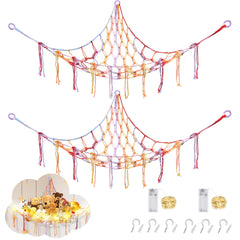 CERETIA stuffed animal hammock with LED light in a corner—neat toy organization.