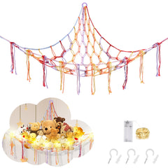 CERETIA stuffed animal hammock with LED light in rainbow front view for cozy display
