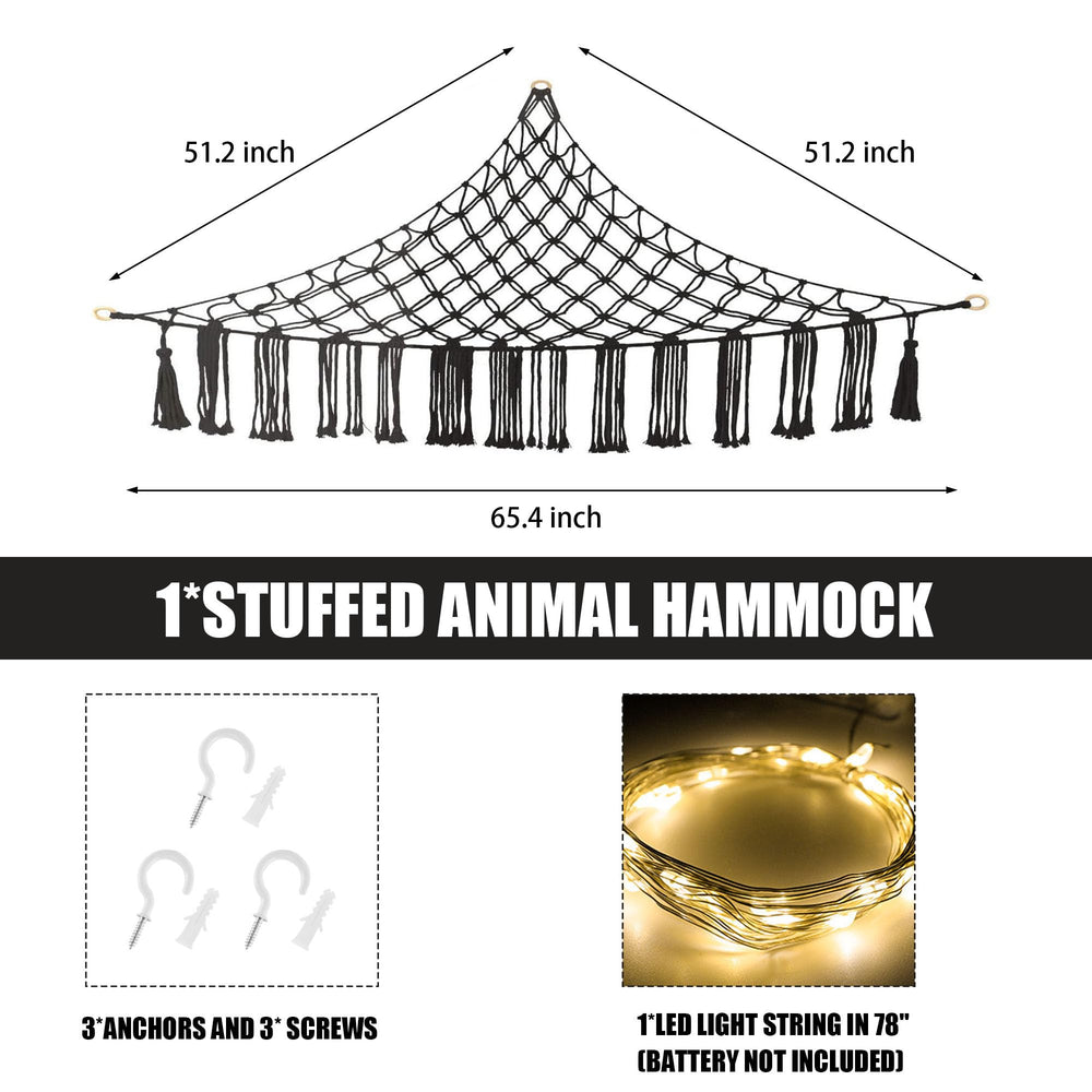 CERETIA stuffed animal hammock led-light-string image illustrates gentle night-time ambience for kids.