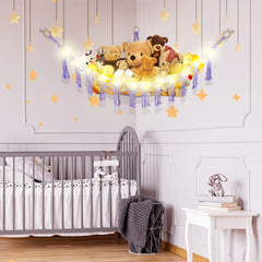CERETIA stuffed animal hammock with LED light glows softly for night-time comfort and ambience.