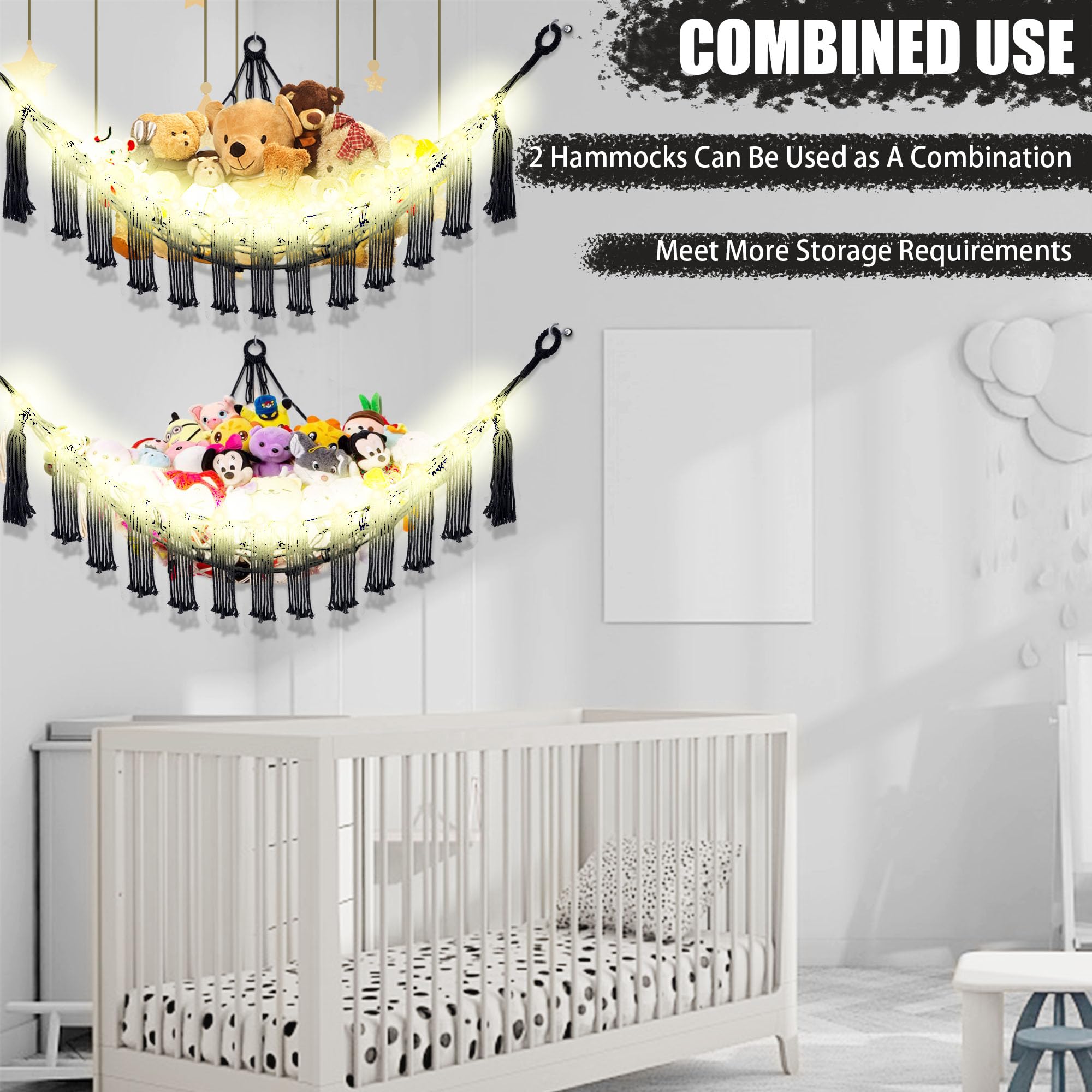 CERETIA stuffed animal hammock plushie-storage-setup demonstrates organized playroom storage and display.