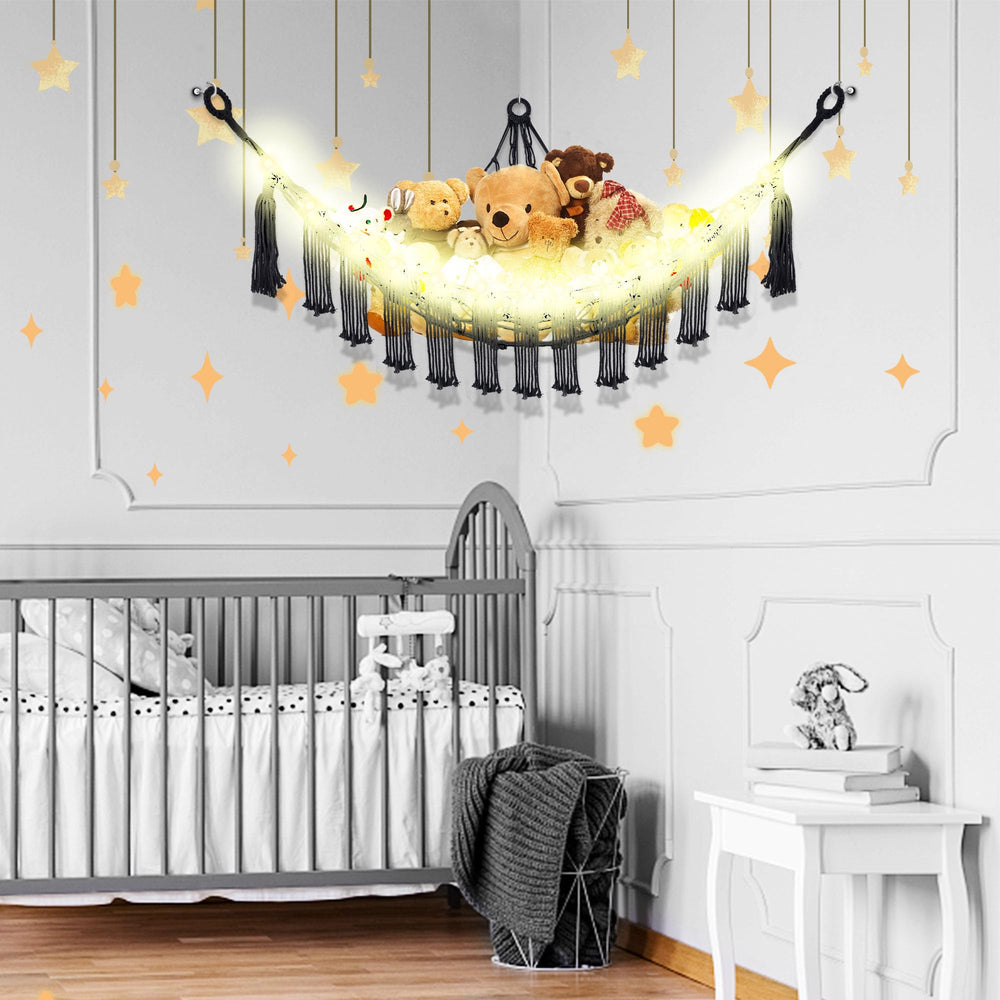 CERETIA stuffed animal hammock space-saving design demonstrates easy corner placement and clutter reduction.