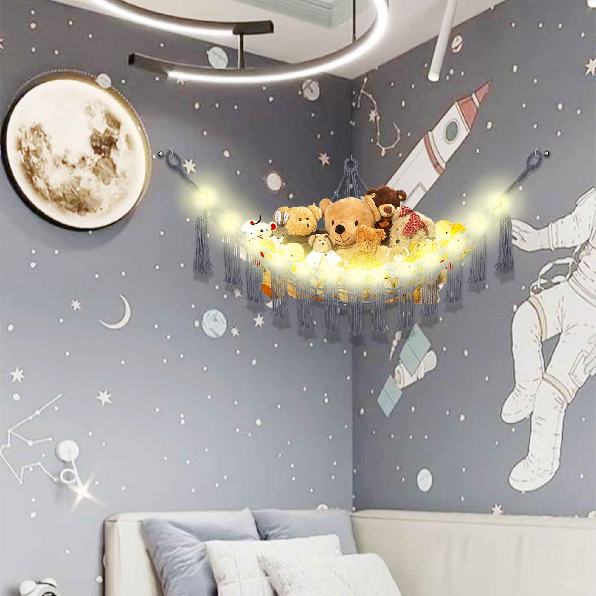 CERETIA hammock with LED light provides soft nighttime ambience for kids' rooms.