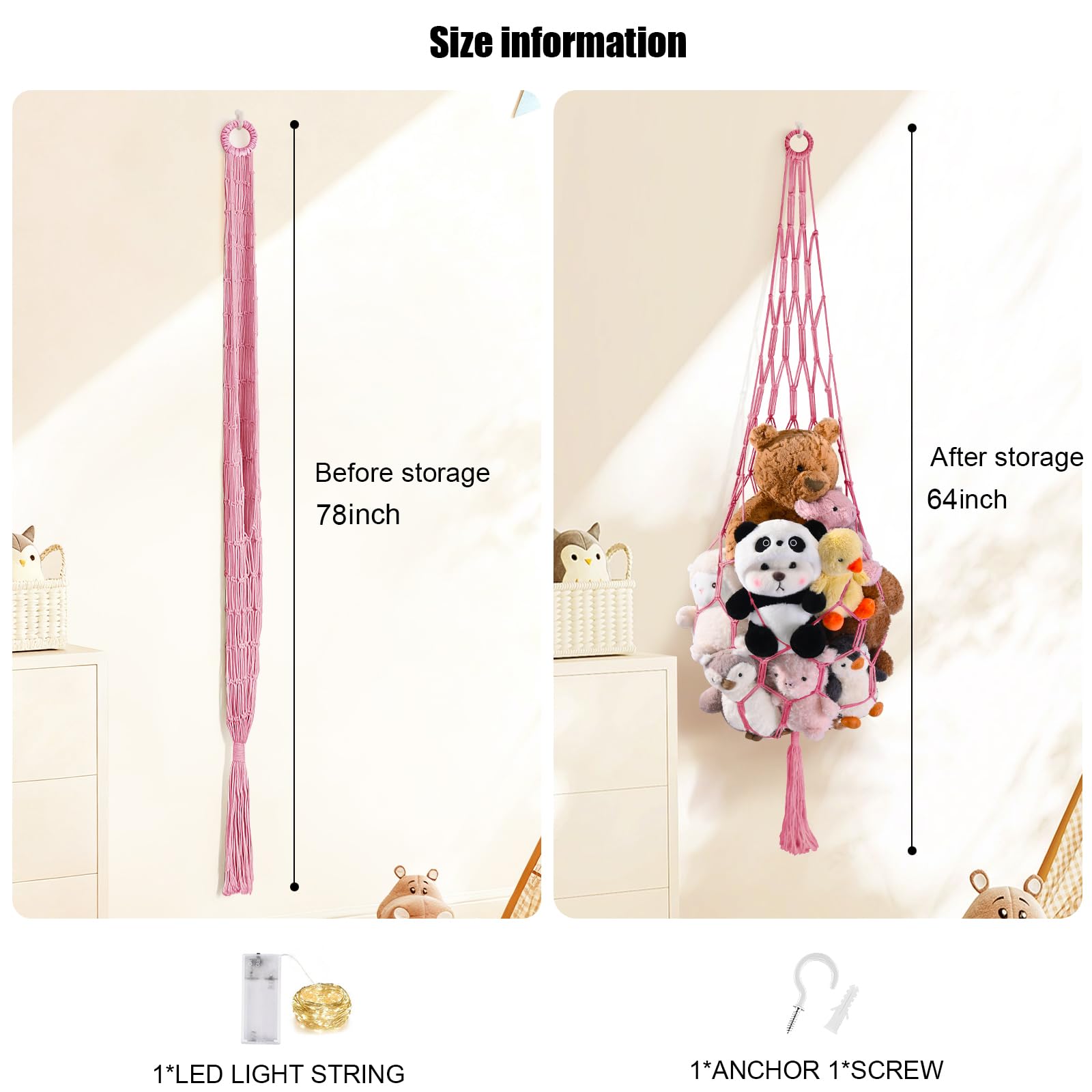 CERETIA teardrop-design hammock provides stable weight distribution for plush displays.
