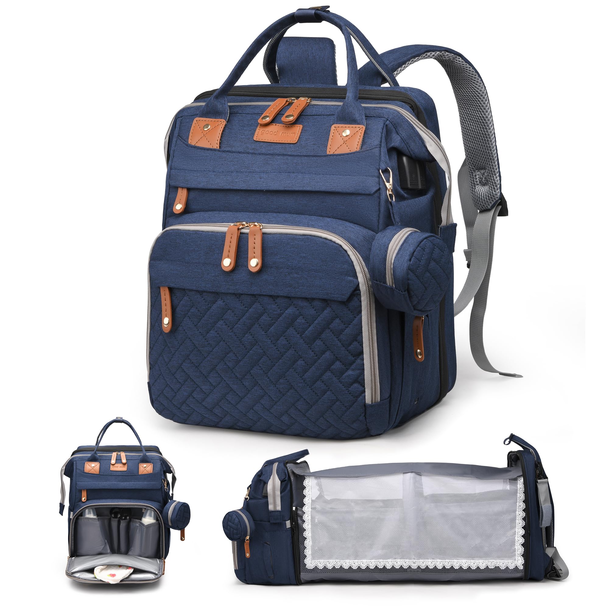 CESAILT diaper bag with foldable crib for convenient on-the-go changes