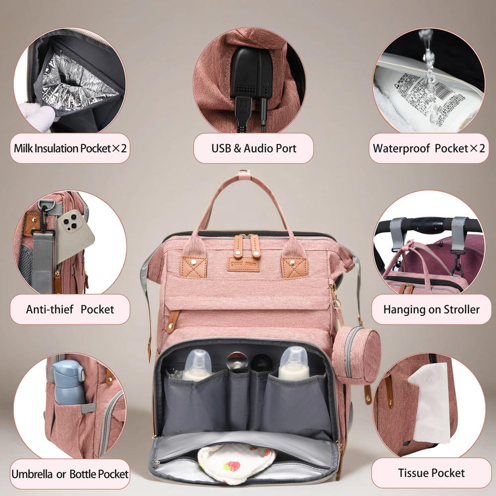 CESAILT diaper bag insulated-bottle pockets pink preserves bottle temperature during outings.