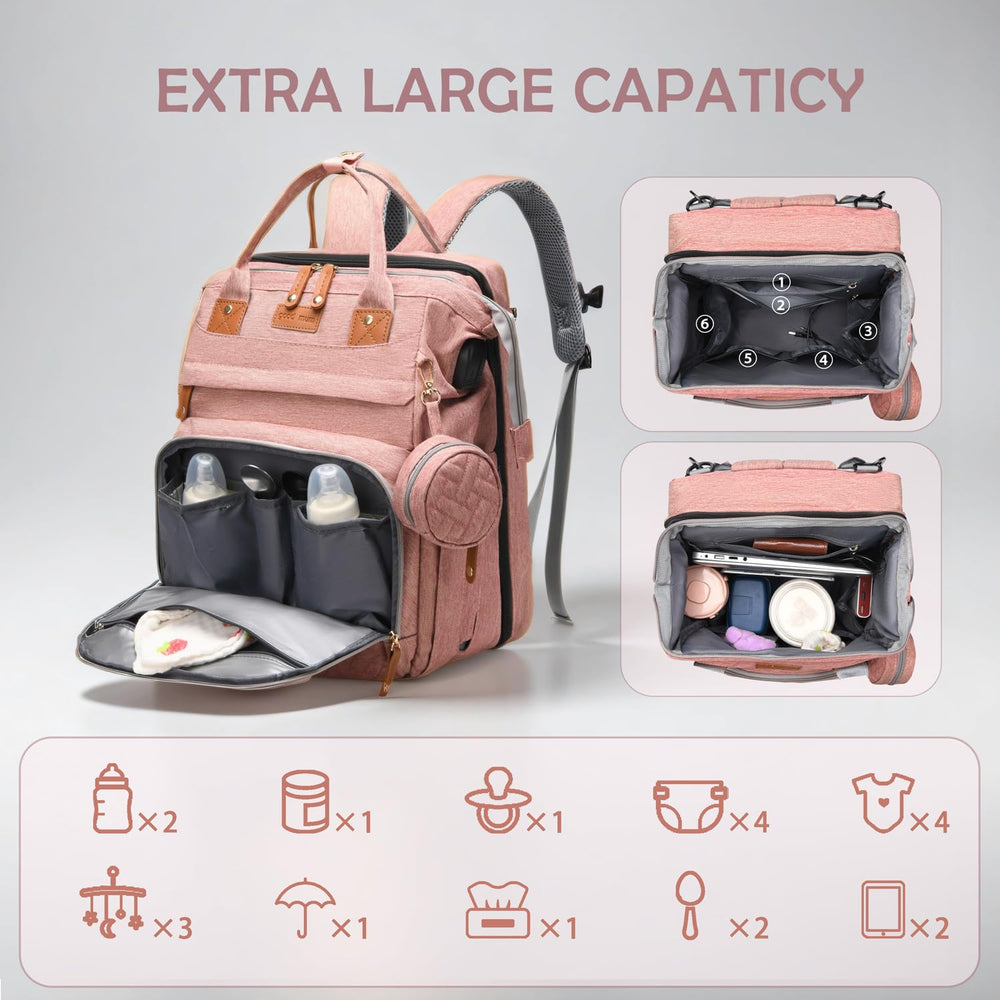 CESAILT diaper bag USB port pink lets you charge devices while traveling.