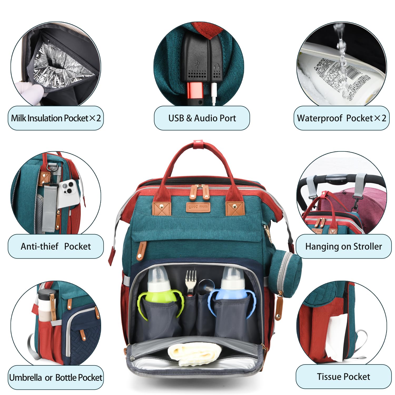 CESAILT diaper bag waterproof Oxford fabric keeps gear dry in rainy adventures.