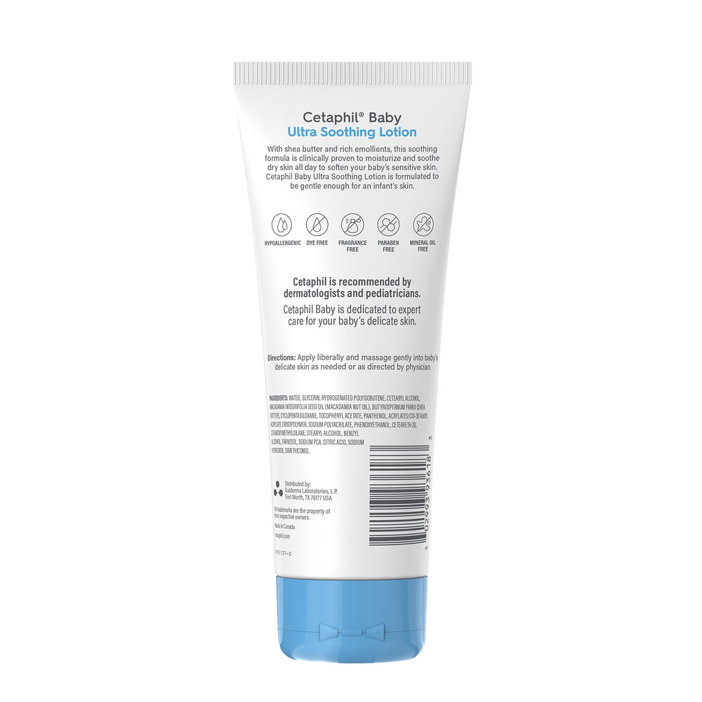 Cetaphil Baby Ultra Soothing Lotion application-hand demonstrates gentle massage for daily moisturization.
