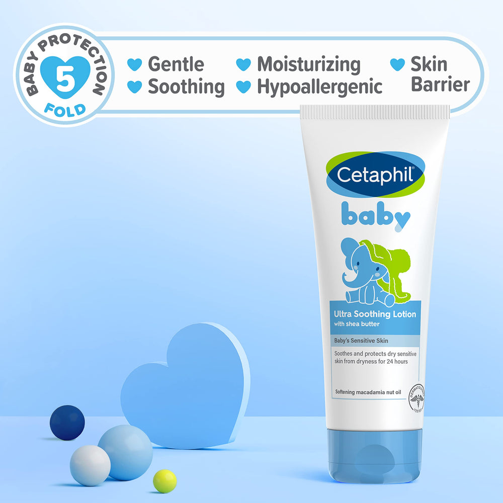 Cetaphil Baby Ultra Soothing Lotion hypoallergenic-icon communicates safe use for sensitive skin.