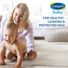 Cetaphil Baby Ultra Soothing Lotion bottle-back indicates long-lasting moisture for dry skin.