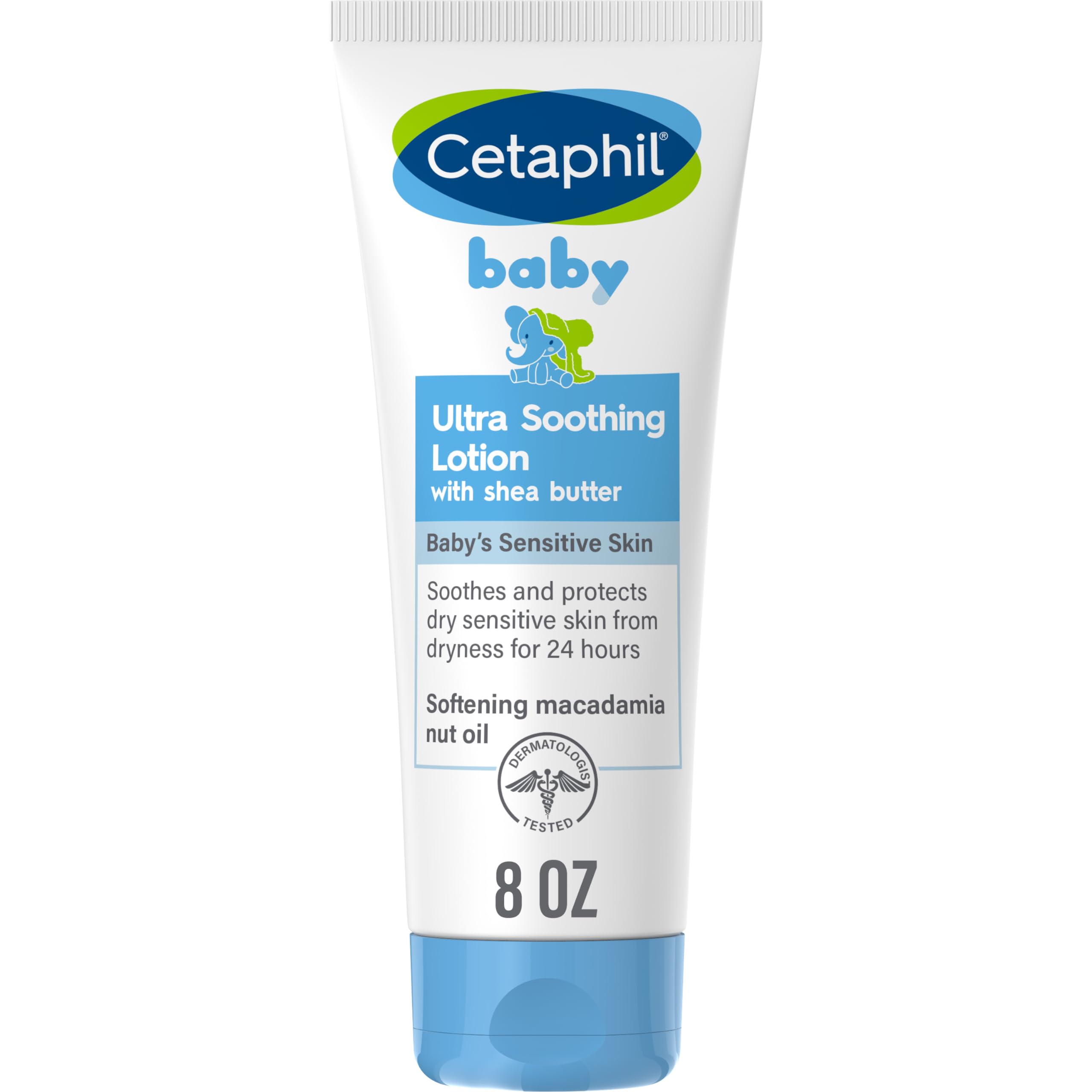Cetaphil Baby Ultra Soothing Lotion bottle-front shows fragrance-free, gentle hydration for delicate skin.